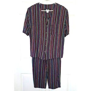 Modiano Vintage Women's Outfit 14 90s Striped Lounge Summer Casual Grandma Color